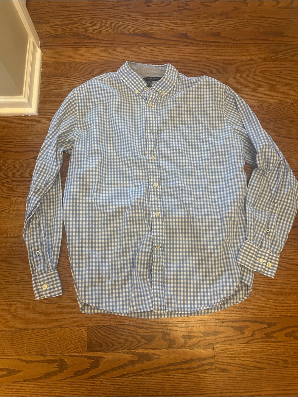 Men's Light Blue Gingham Button-Down Shirt